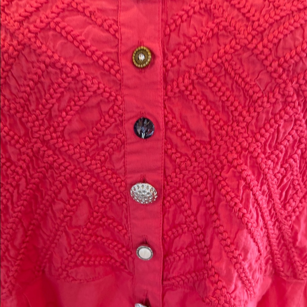 Soft Surroundings "Alka" Embroidered Tunic, Deep Coral Size Xl View 3